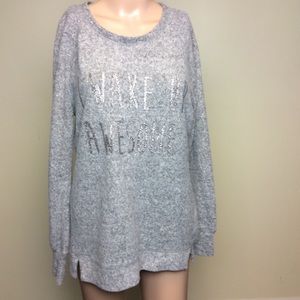 I Wake Up Awesome gray sparkly glitter sweater